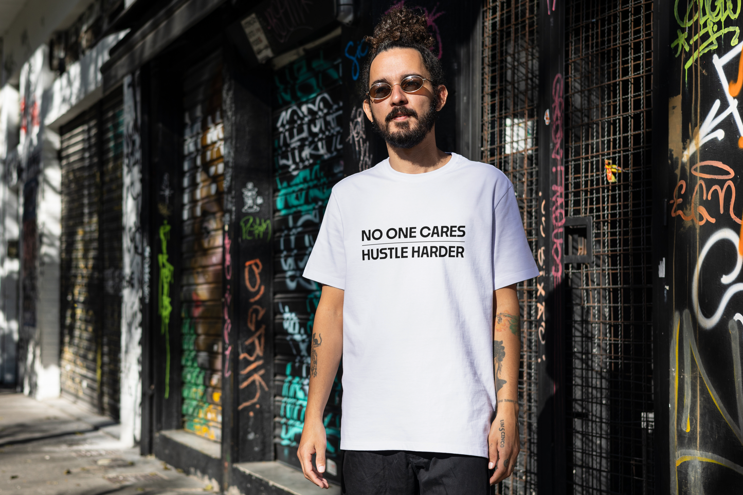 No One Cares Hustle Harder - White T shirt